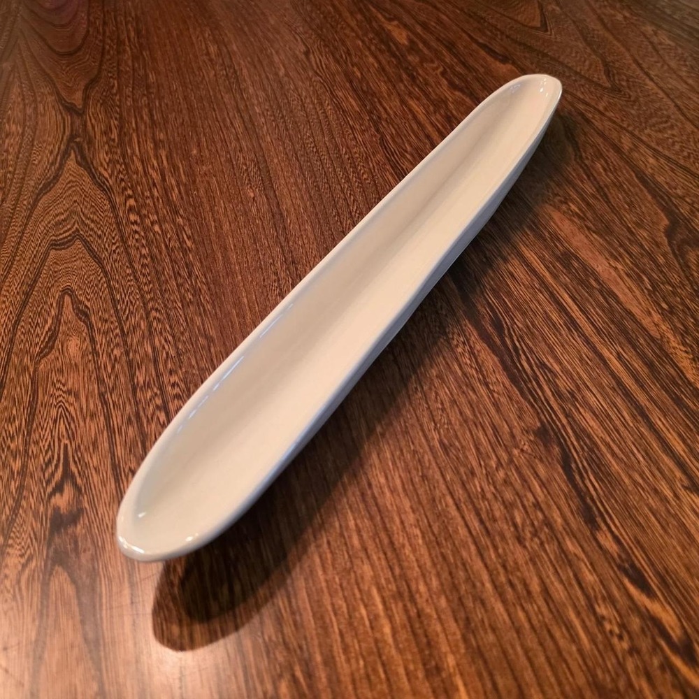 Carnevale Memphis White Ceramic Olive Tray Long Boat Serving Dish 15.5 Inch MCM